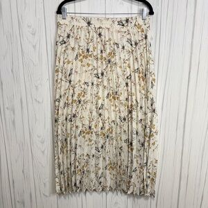 NWT MAX STUDIO Cream Earthtone Floral Pleated Midi Skirt ($138), Large